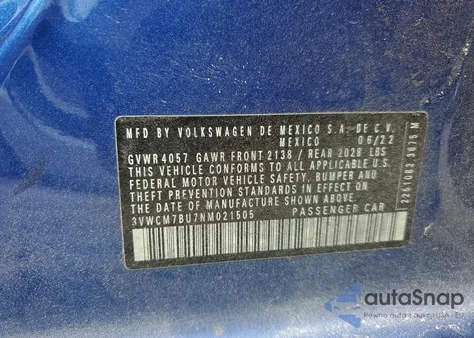 2022 Volkswagen Jetta S из США, поврежденный, VIN 3VWCM7BU7NM021505